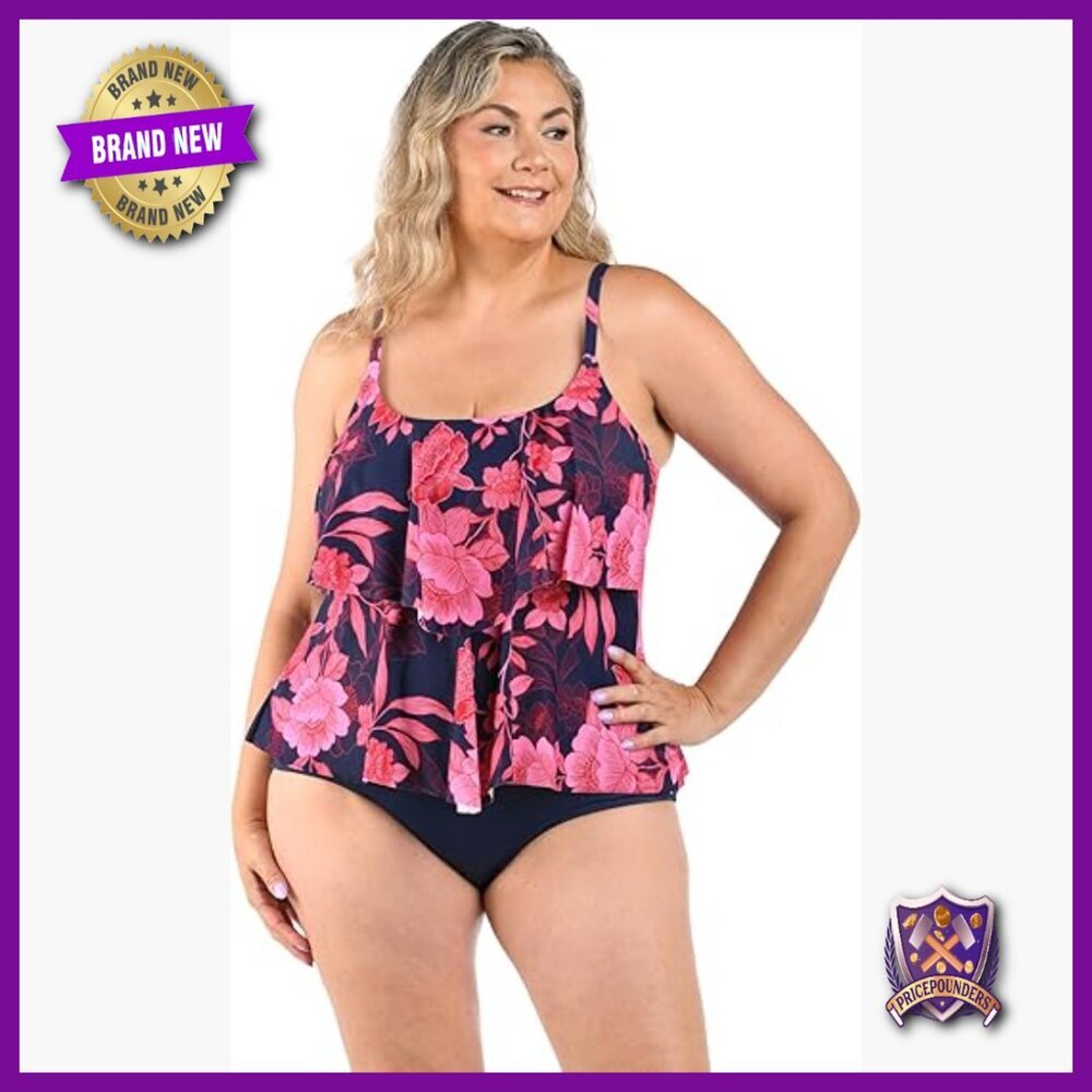 Plus Size Tankini Top with Adjustable Straps and Molded Cups